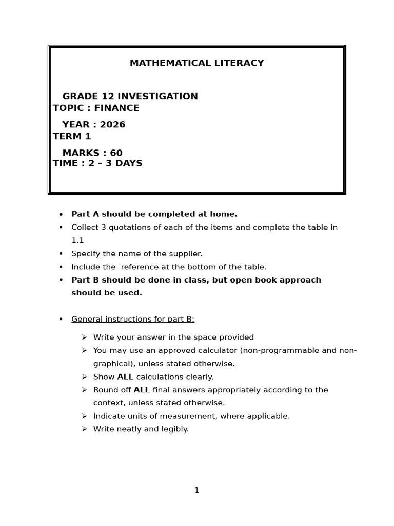 Grade 12 Mathematical Literacy Investigation Term 1 (2026) | PDF | Muffin