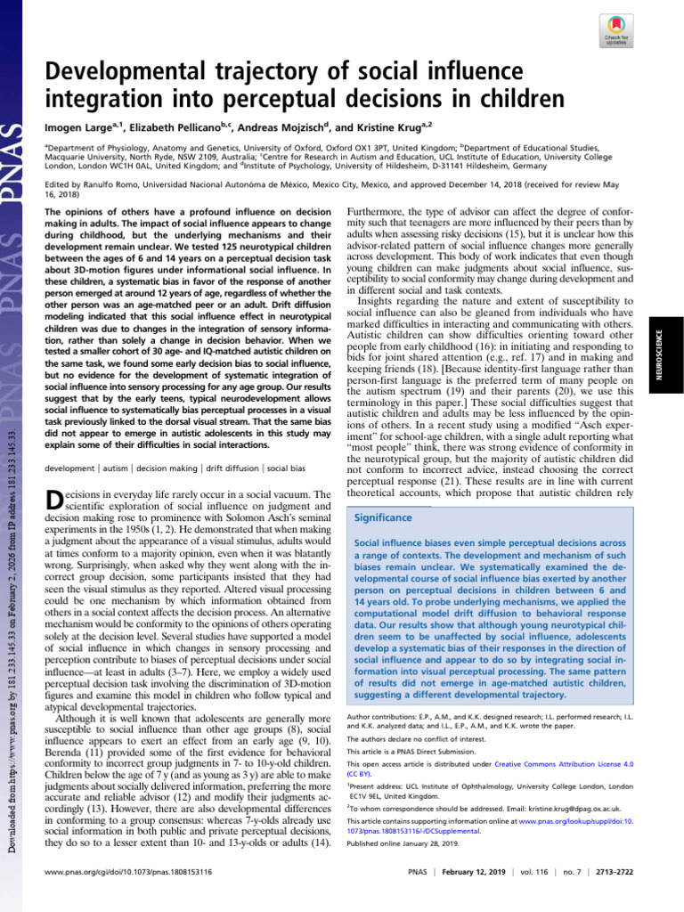 Doipdf10 1073pnas 1808153116download True | PDF | Perception | Autism