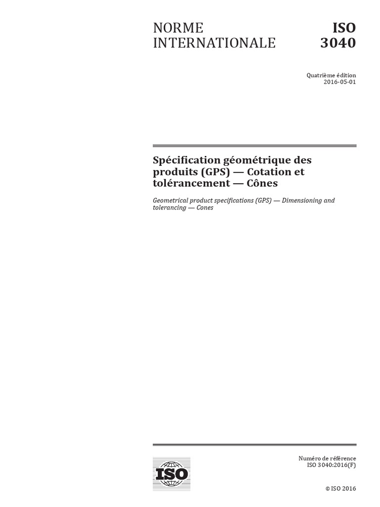 ISO 3040 (2016) Cotation Et Tolérancement - Cônes | PDF | Tolérance ...