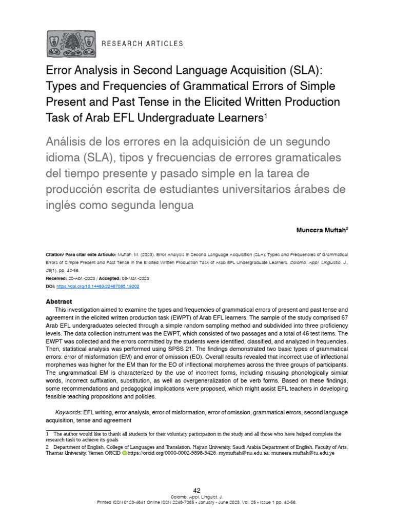 Error Analysis in Second Language Acquisition SLA | PDF | Grammatical ...