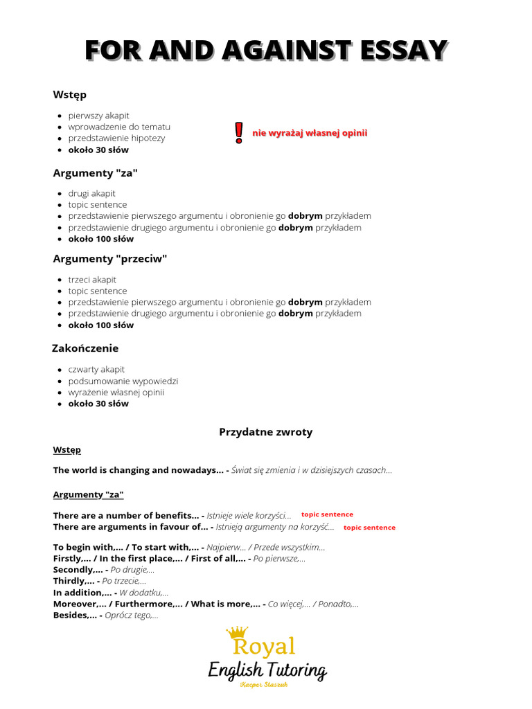 For and Against Essay | PDF