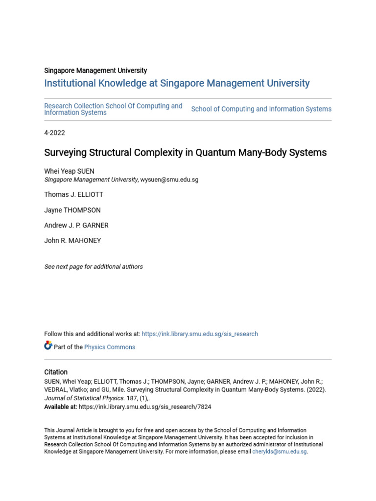 Surveying Structural Complexity in Quantum Many-Body Systems | PDF ...