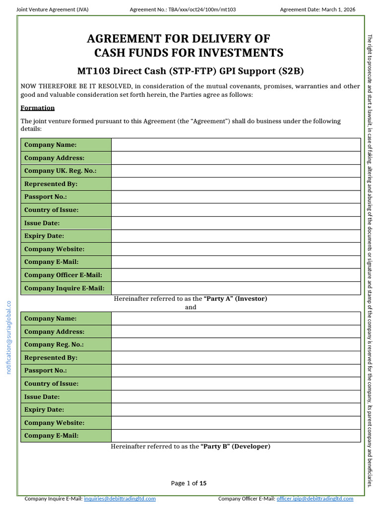 Mt103 Agrrement Sample | PDF | Arbitration | Common Law