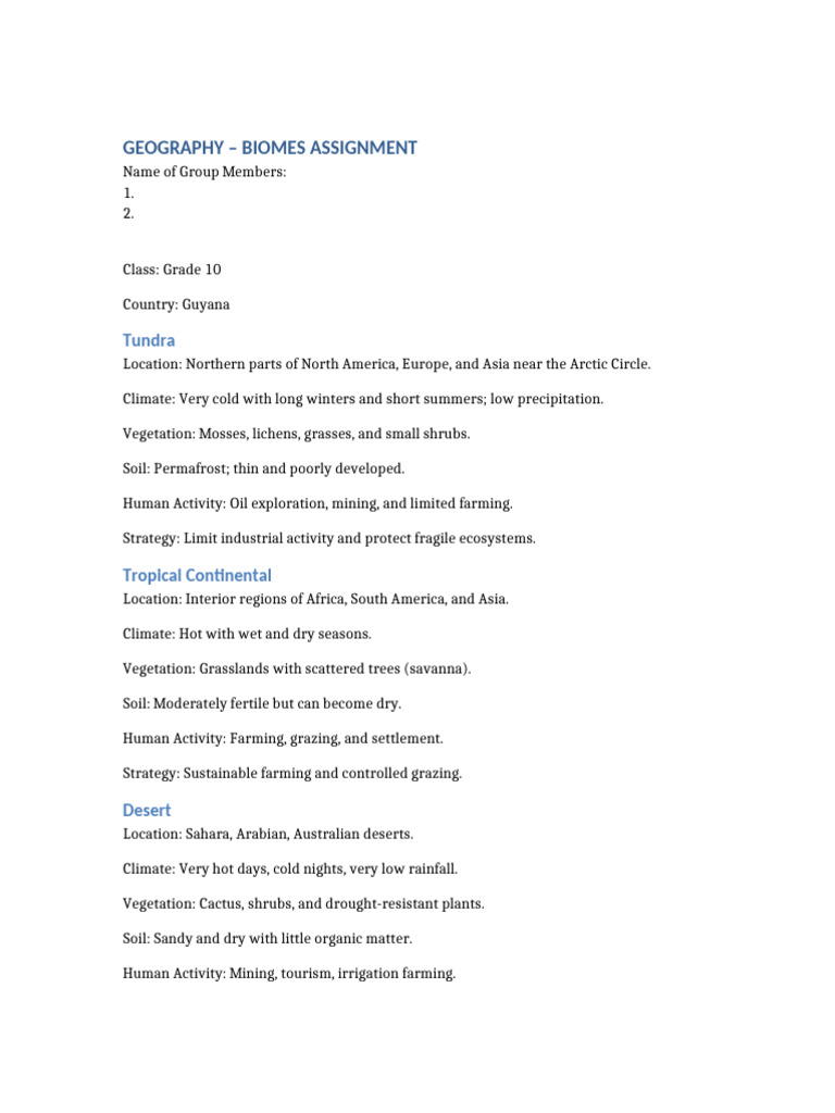 Biomes Assignment | PDF