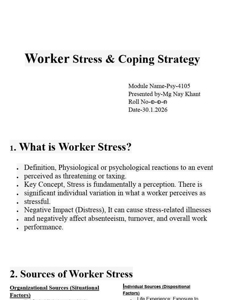 Worker Stress & Coping Strategy | PDF | Stress (Biology) | Occupational ...