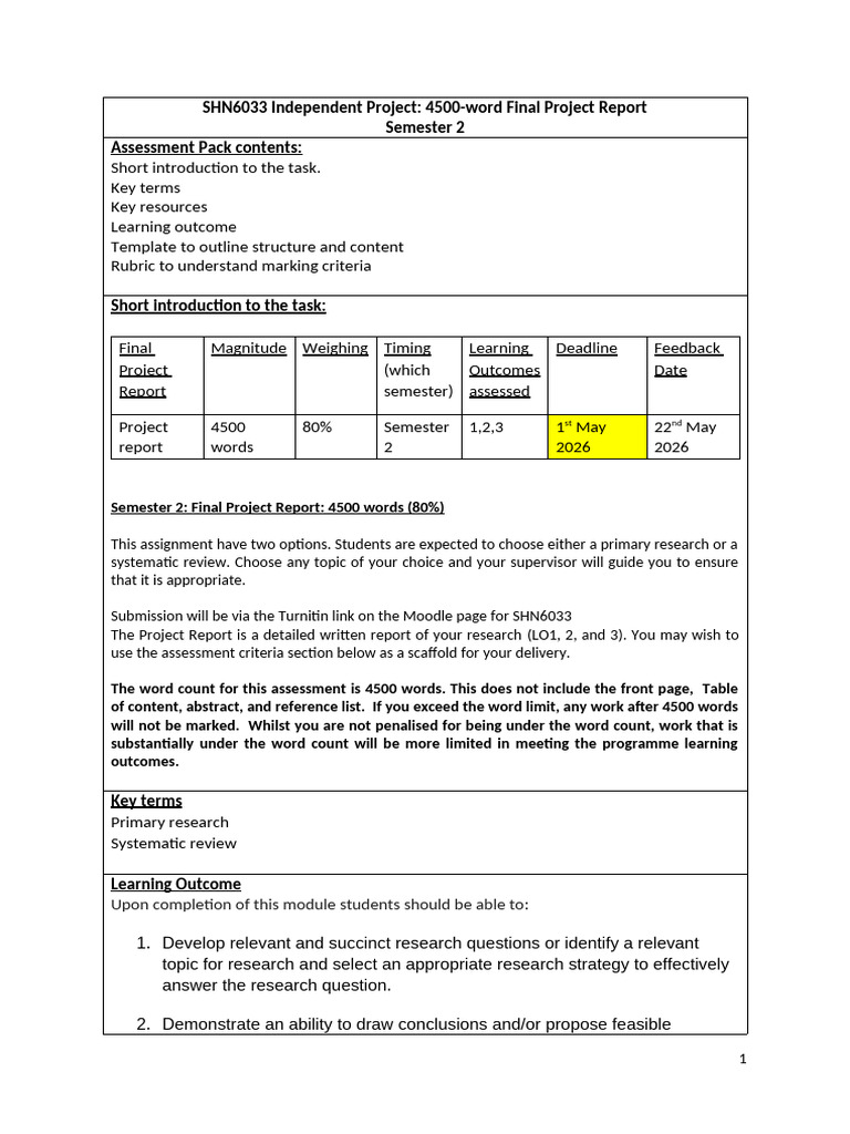 SHN6033 Independent Project Report Assignment Brief | PDF | Methodology ...