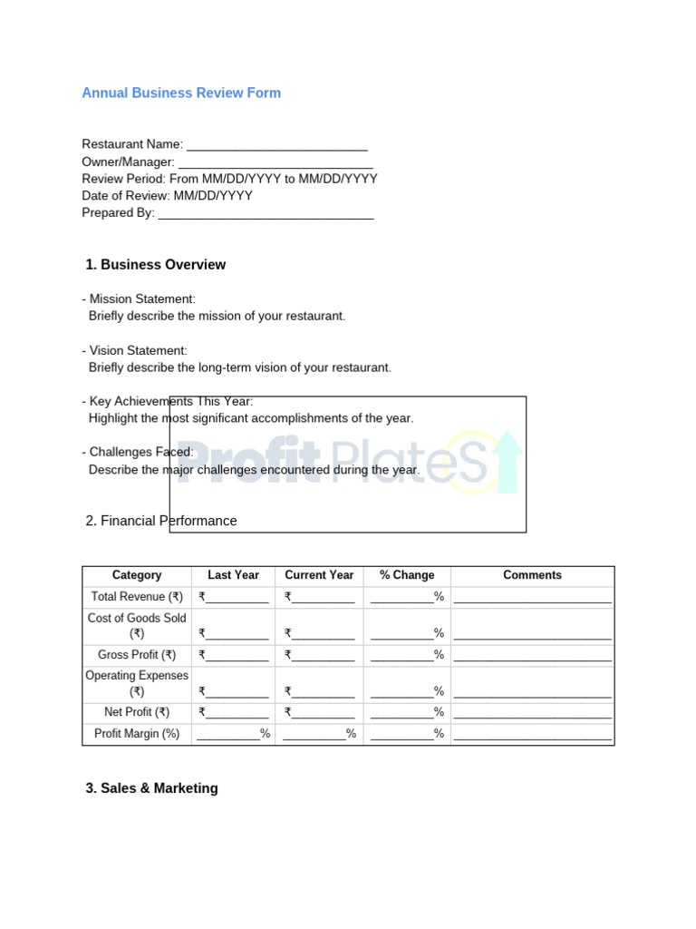 Annual Business Review Form | PDF | Marketing Strategy | Strategic ...