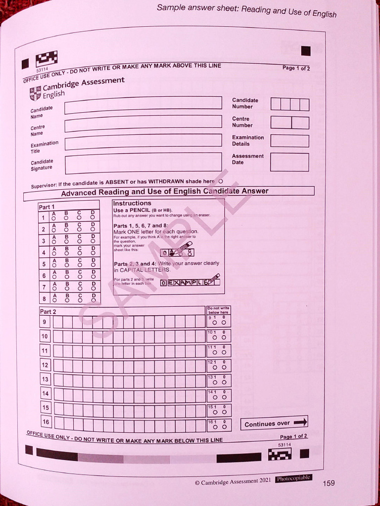CAE Answer Sheets | PDF