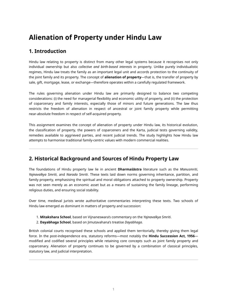 Alienation of Property Under Hindu Law | PDF | Property | Private Law