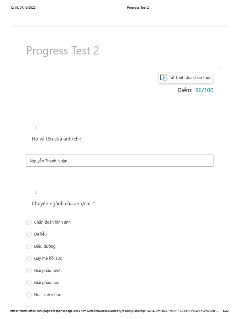 Progress Test 2 | PDF | Arthritis | Joint