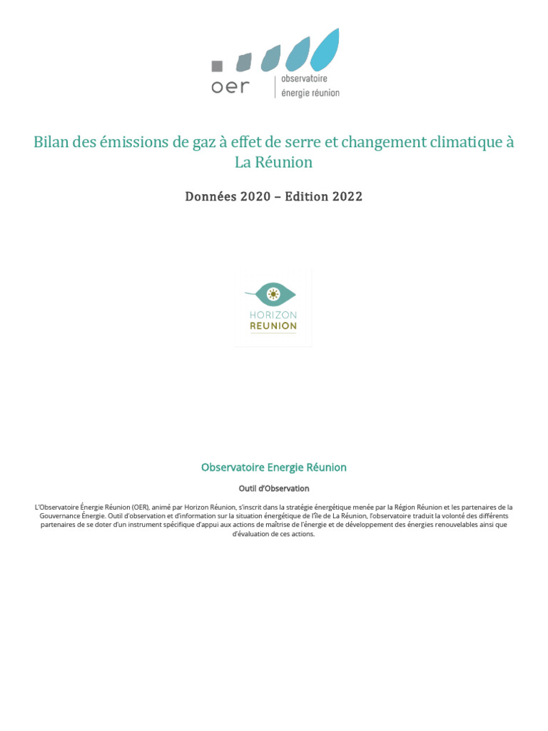 Bilan Des Émissions de Gaz À Effet de Serre Et Changement Climatique À ...