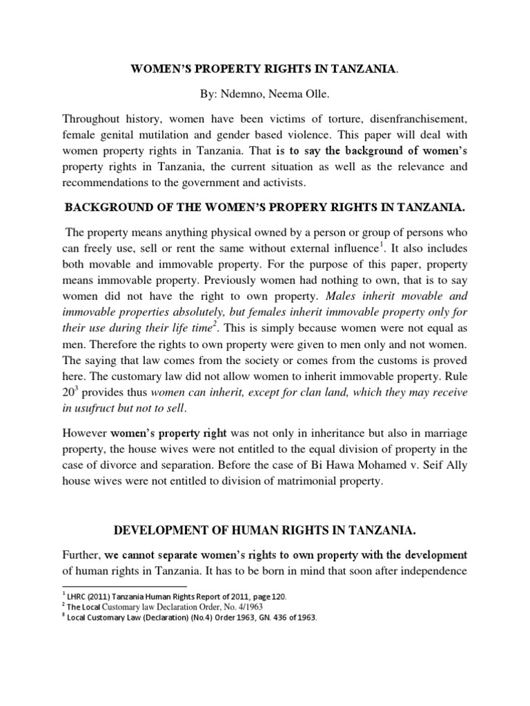Women's Rights in Tanzania PDF Marriage Property