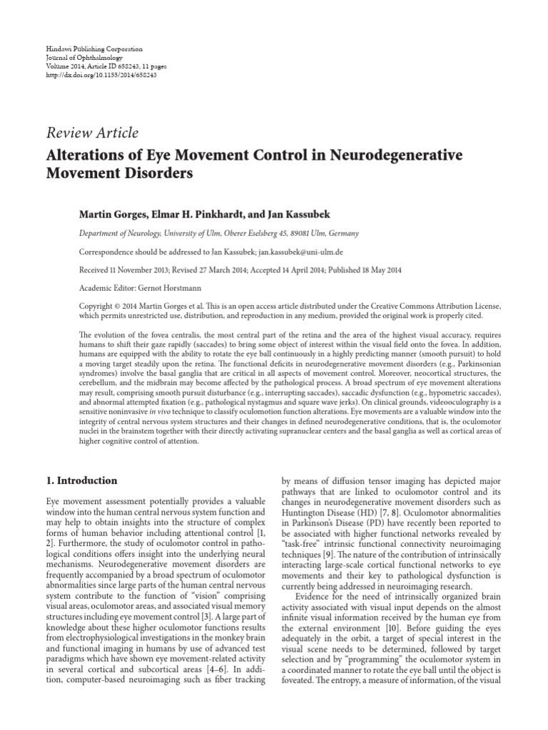 Alterations of Eye Movement Control | PDF | Basal Ganglia | Striatum
