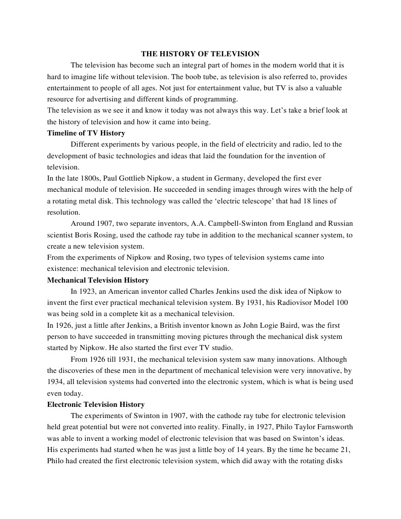 Timeline of Television Invention | PDF | Television | Display Technology