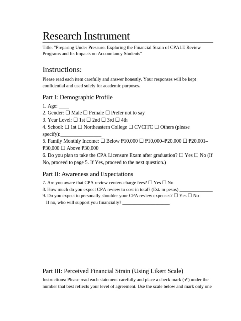 Research Instrument | PDF | Certified Public Accountant | Psychology
