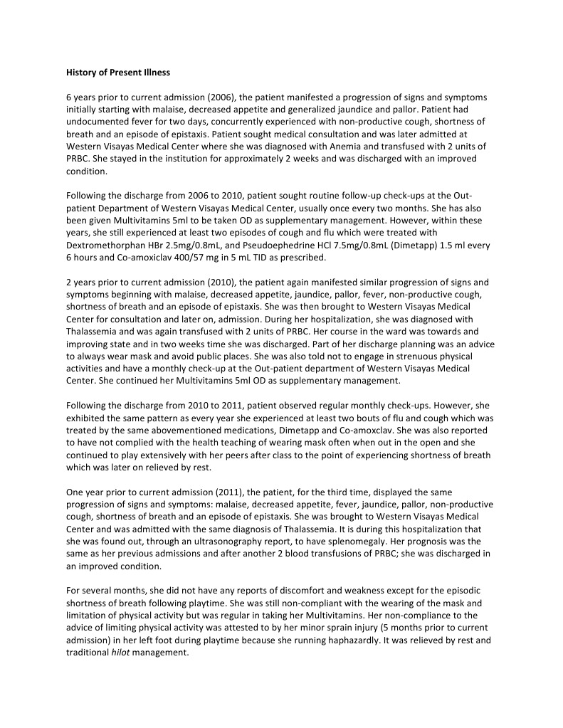 History of Present Illness PDF Patient Physical Examination