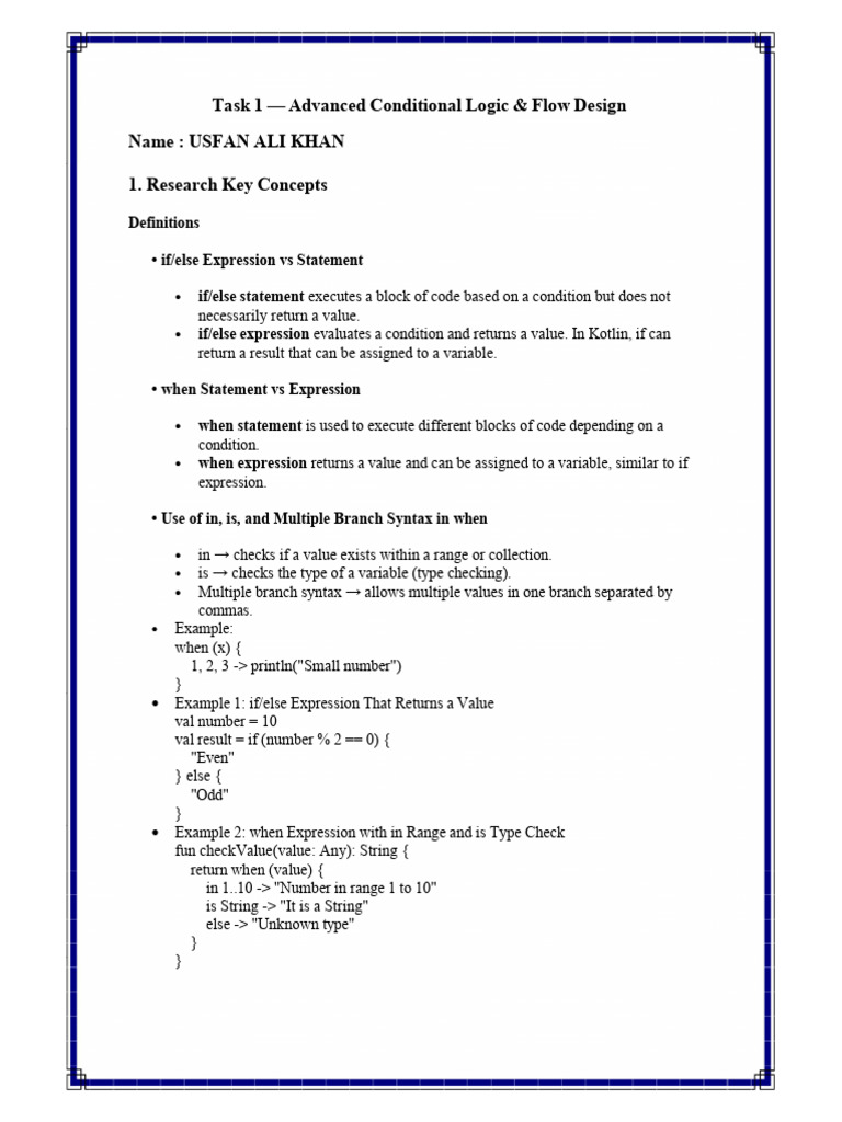 UsfanAliKhan Task1 ConditionalsFlow | PDF | Computer Science | Computing