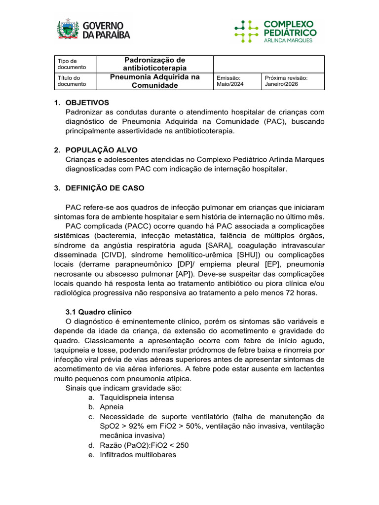 POP - PGA.01.Pneumonia Adquirida Na Comunidade | PDF | Pneumonia | Remédio