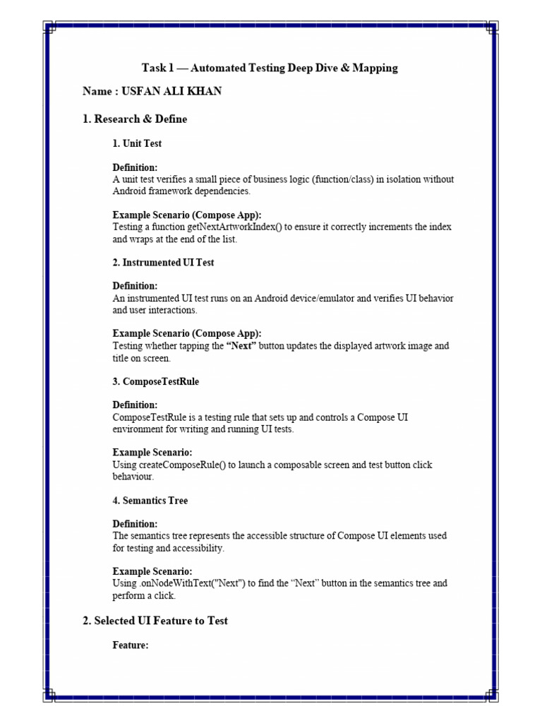 UsfanAliKhan Task1 AutomatedTestingMapping | PDF | Unit Testing ...