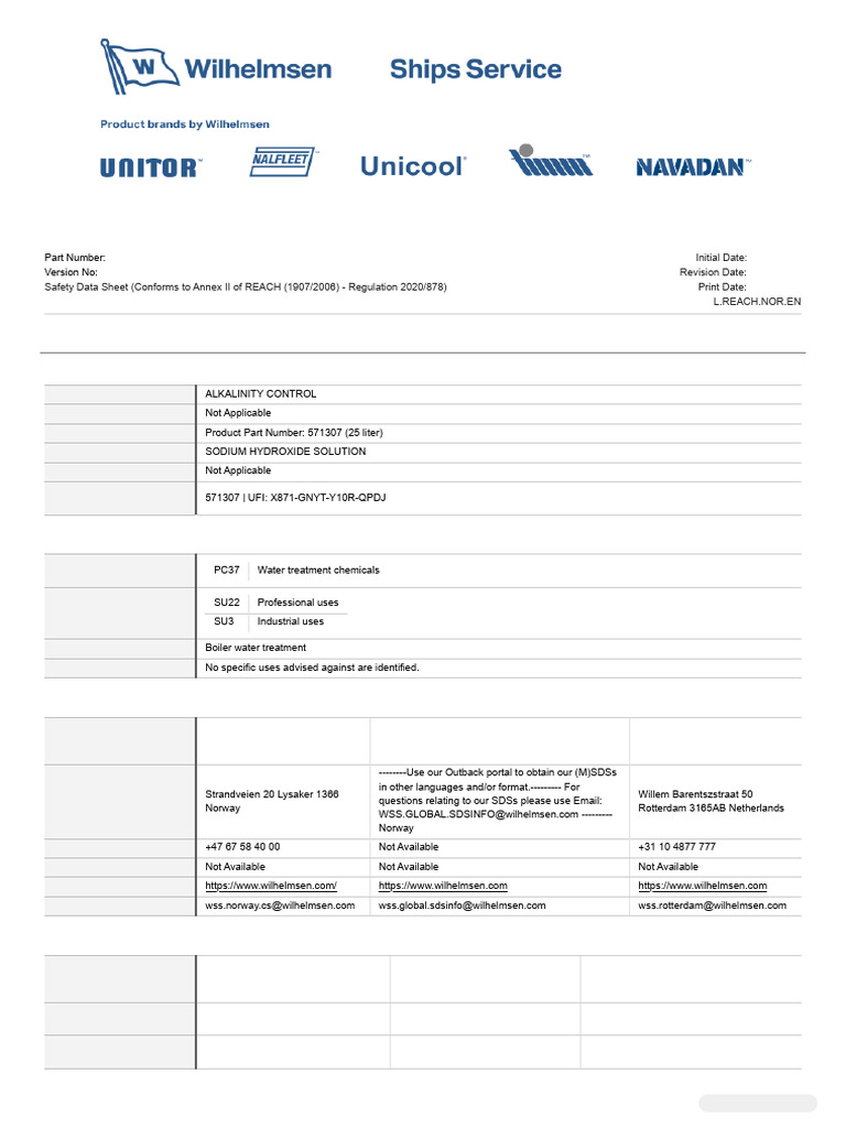 Msds Alkalinity Control571307 | PDF | Chemistry | Safety