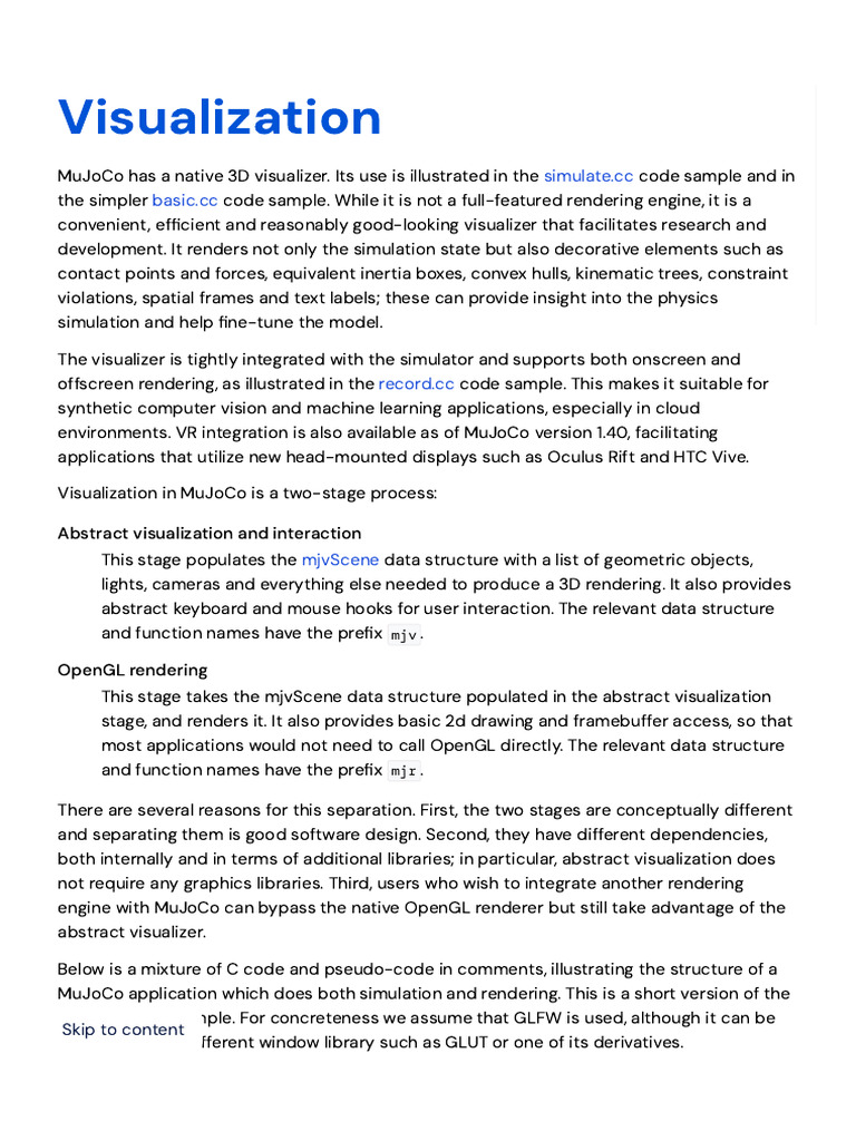 Visualization - MuJoCo Documentation | PDF | Visualization (Graphics ...
