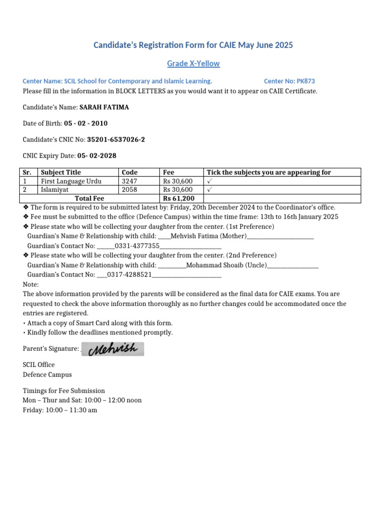 CAIE Registration Form | PDF