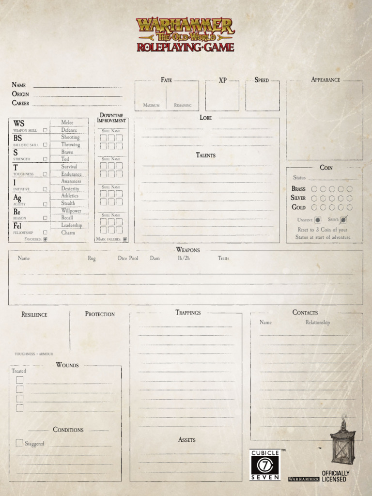 Warhammer The Old World Roleplaying Game - Character Sheet 19.06.25 ...