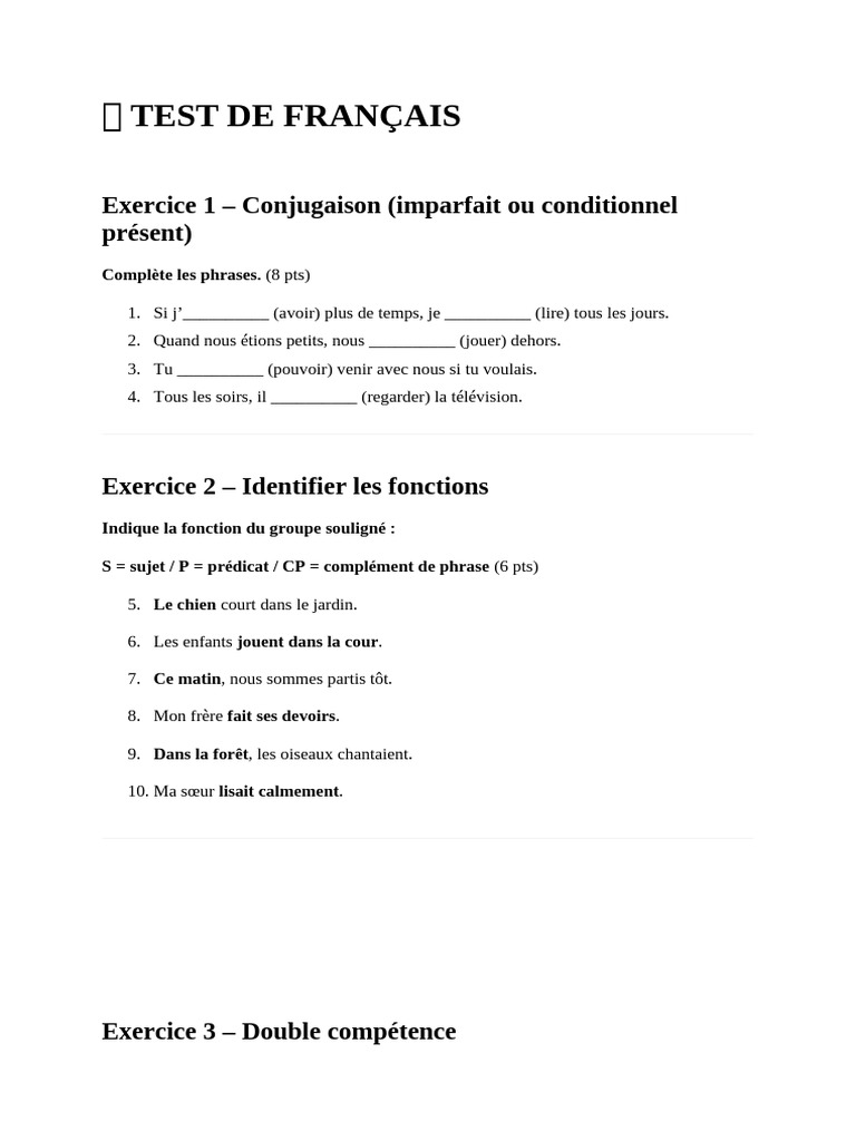 ? Test de Français | PDF