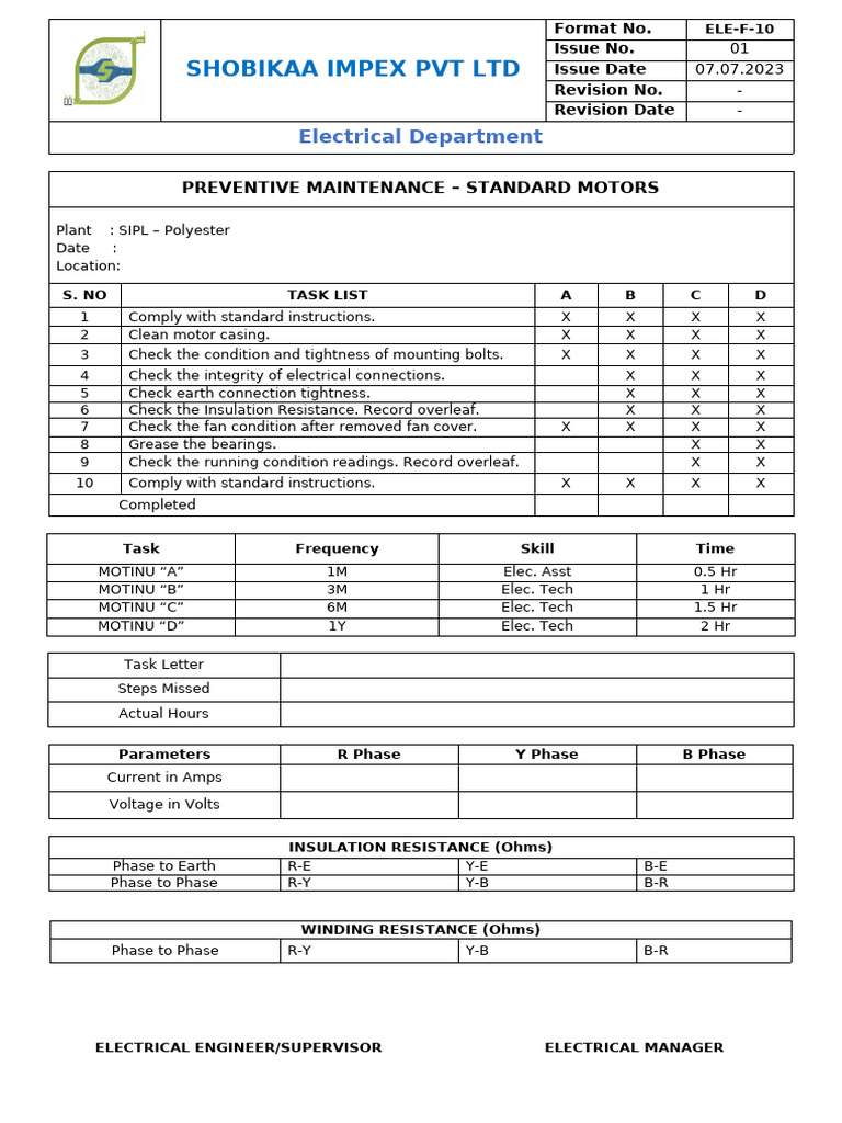 Motors Check List | PDF | Electrical Resistance And Conductance ...