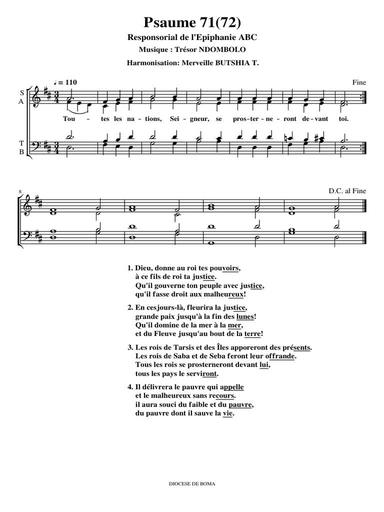 Psaume - 71 (72) Epiphanie ABC Trésor NDOMBOLO | PDF