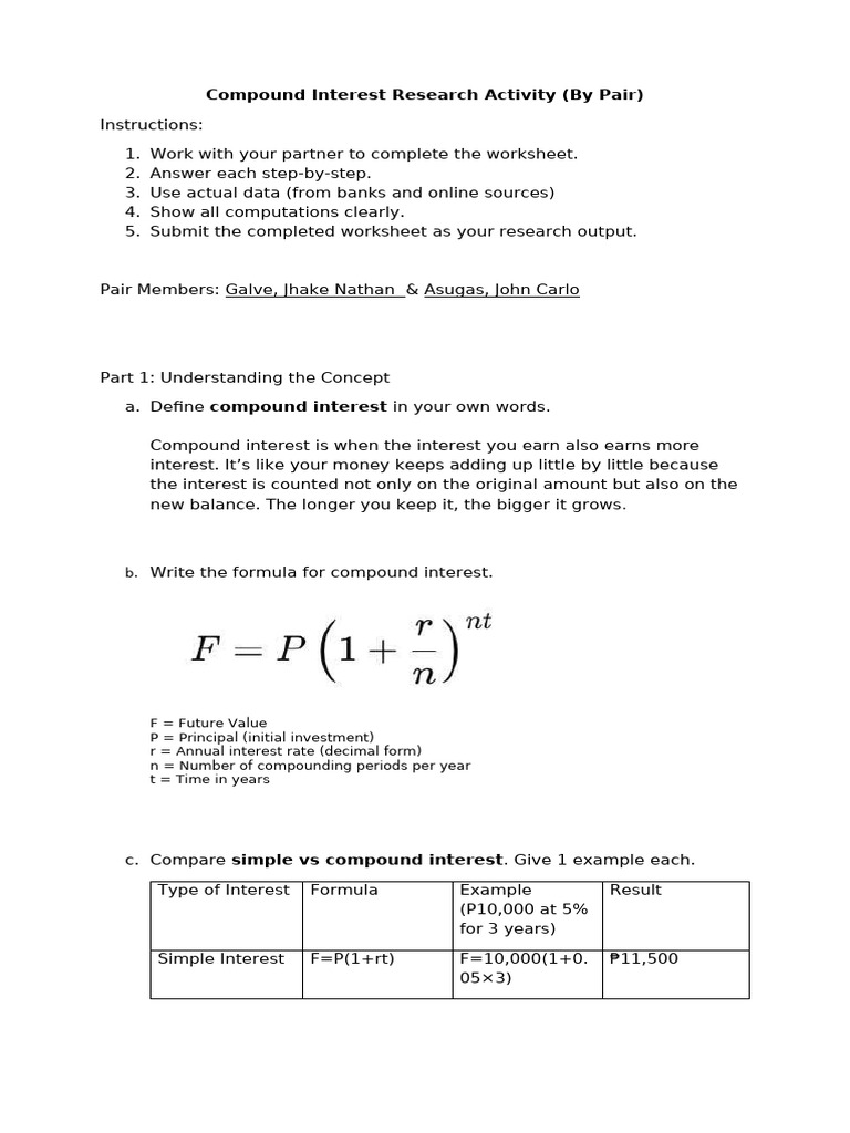 Compound Interest Research Activity 1-2 | PDF | Interest | Compound ...