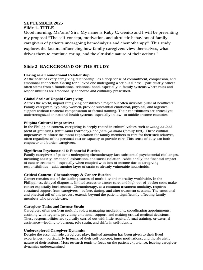 SCRIPT - Research Proposal Defense | PDF | Caregiver | Qualitative Research