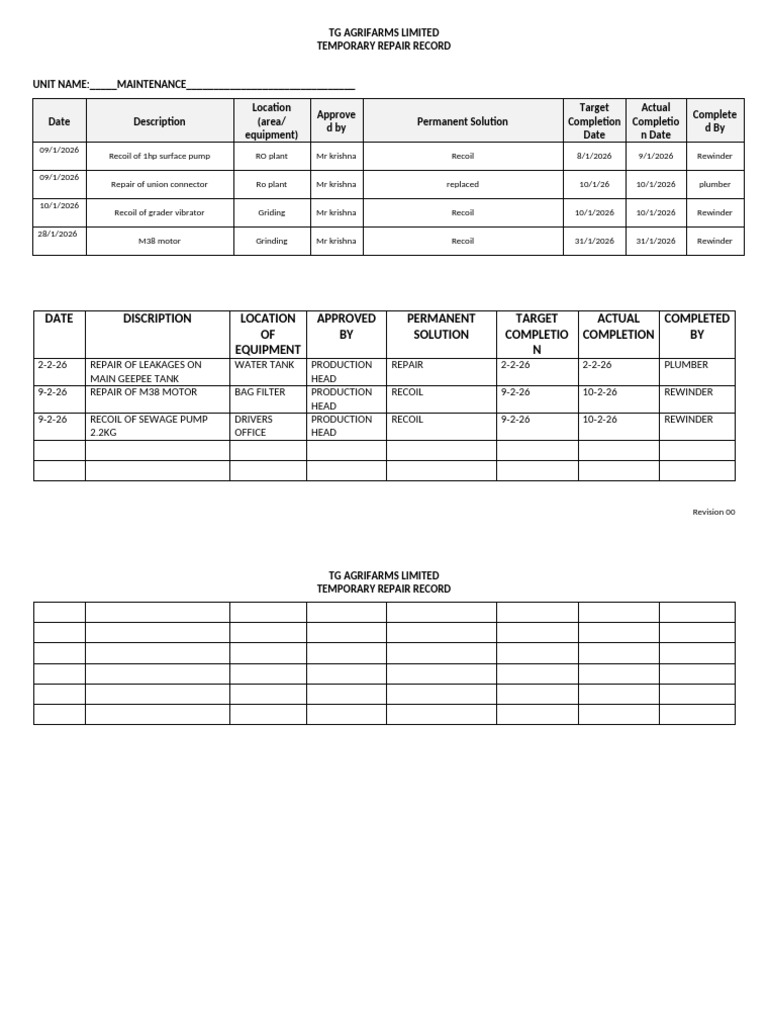 FRM COM Temporary Repair Record-3 | PDF