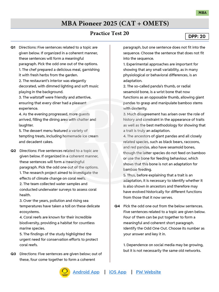 Practice Test 20 | PDF | Coral | Adaptation