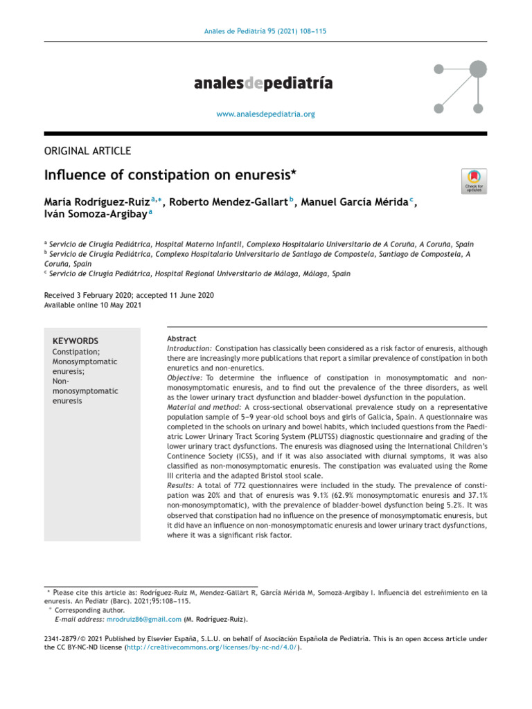 Influence of Constipation On Enuresis | PDF | Urinary Incontinence ...