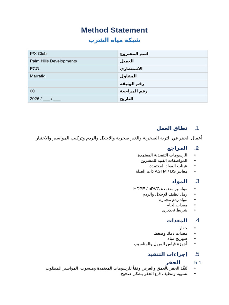 Method Statement Water Supply Network | PDF