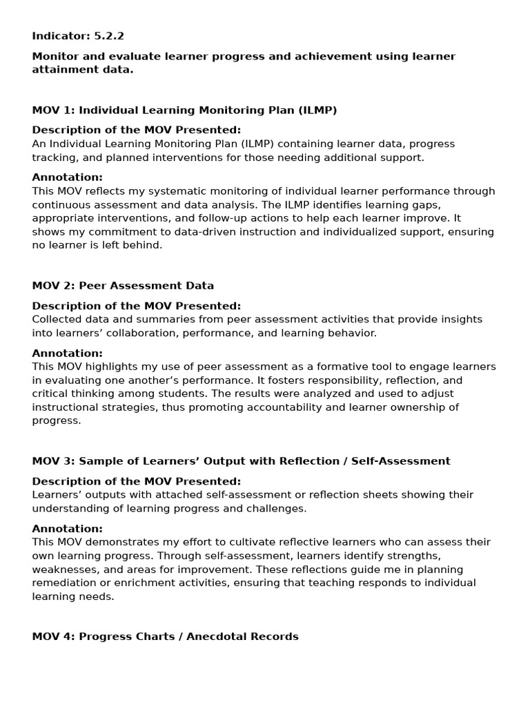 Annotation For Indicator 5.2.2 | PDF | Learning | Annotation