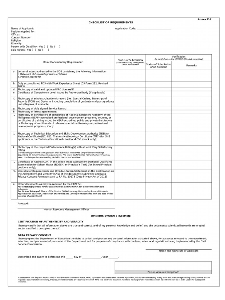 Checklist of Requirement | PDF