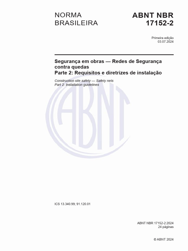 ABNT NBR 17152-2 Redes de Segurança Contra Quedas - Requisitos e ...