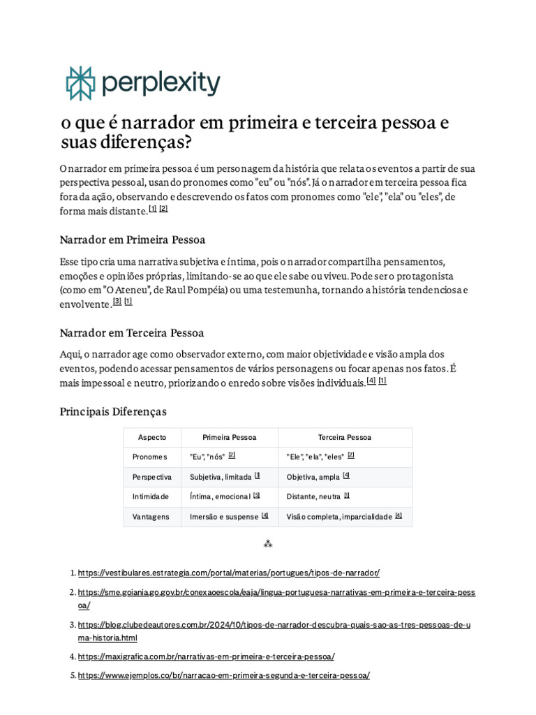 O Que É Narrador em Primeira e Terceira Pessoa e S | PDF