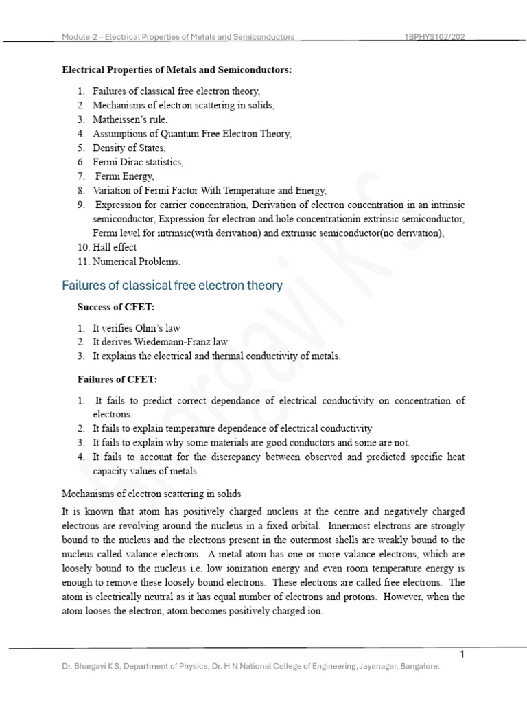 Module-2 - CSE - Electrical Properties of Metals and Semiconductors ...