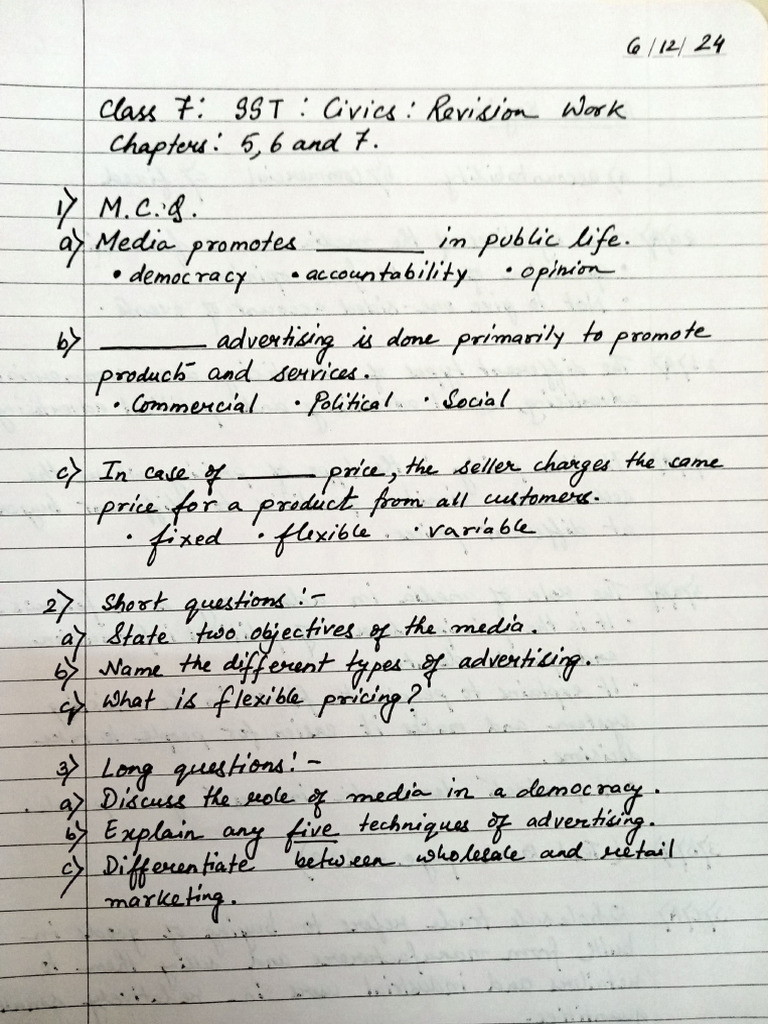 Class 7 SST Civics Revision Work | PDF