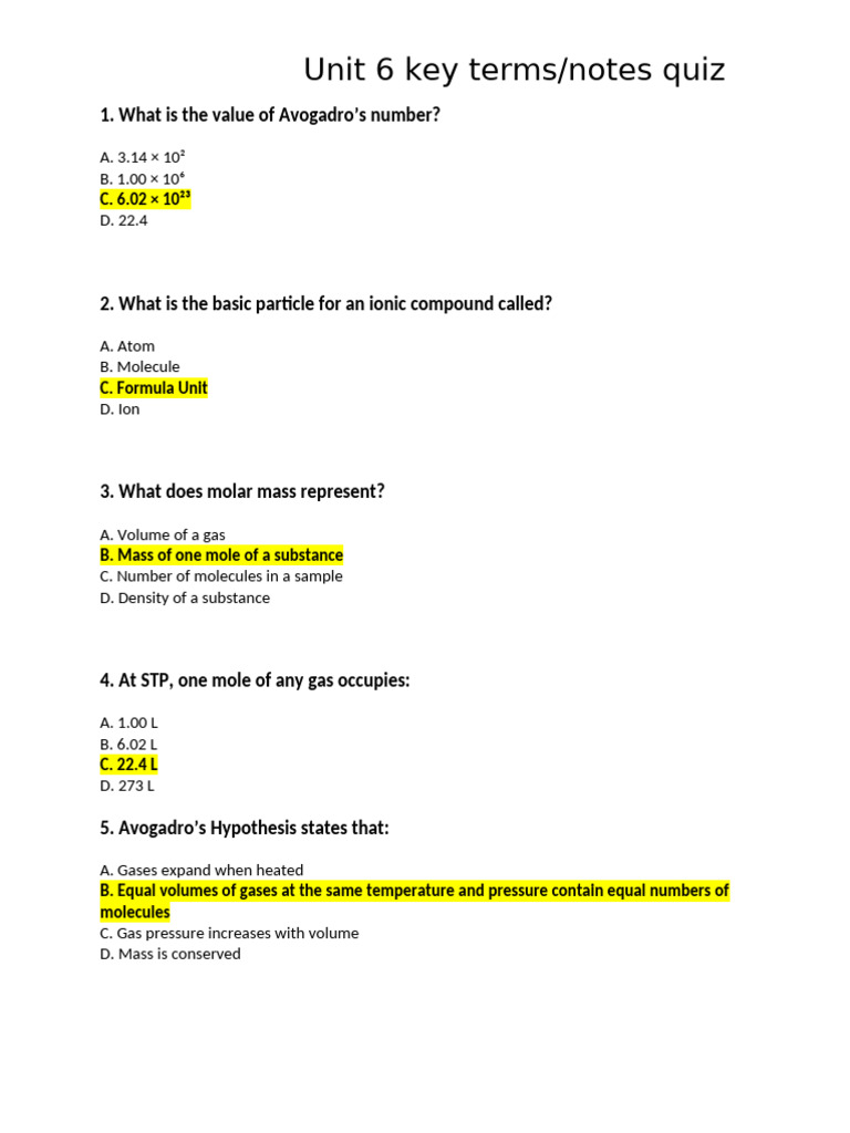 Unit 6 Key Terms and Notes Quiz | PDF