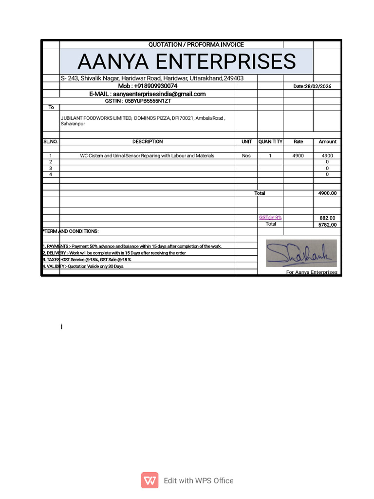 Aanya Enterprises: Quotation / Proforma Invoice | PDF