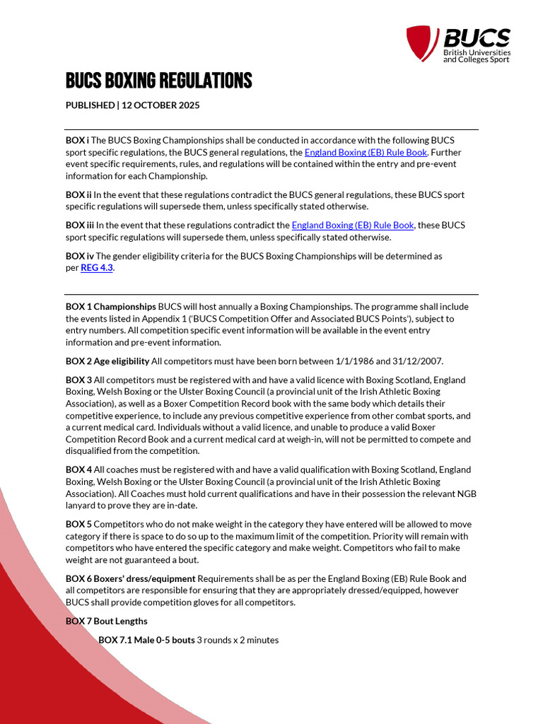 BUCS Boxing Regulations | PDF | Sports