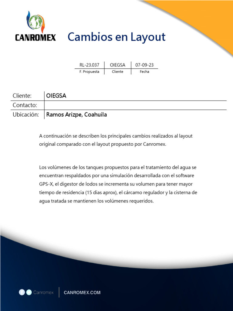 ANEXO 2-CANROMEX-RL-23.037 PROYECTO OIEGSA -CAMBIOS EN LAYOUT | PDF ...