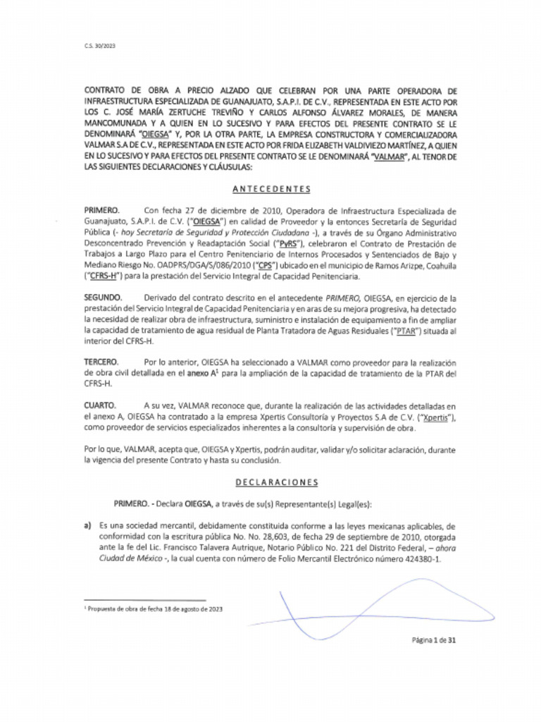 Contrato de Obra Costruccion de La Planta de Tratamiento de Aguas ...