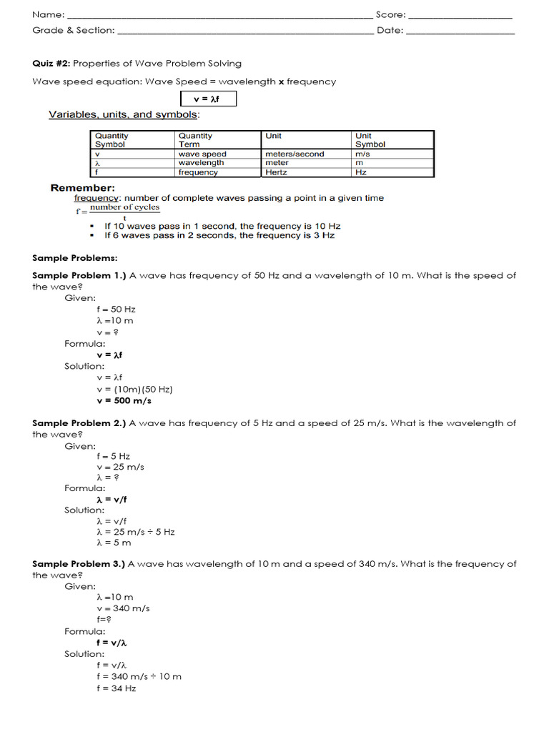 Properties of Wave Problem Solving | PDF | Frequency | Hertz