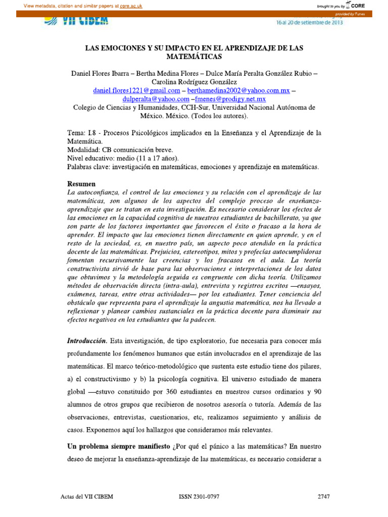 Las Emociones y Su Impacto en El Aprendizaje de Las | PDF