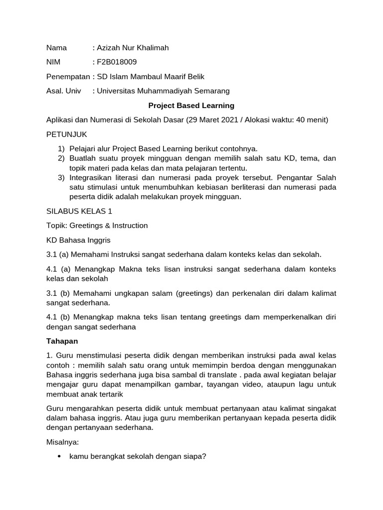 Project Based Learning (Pembelajaran Literasi & Numerasi) | PDF